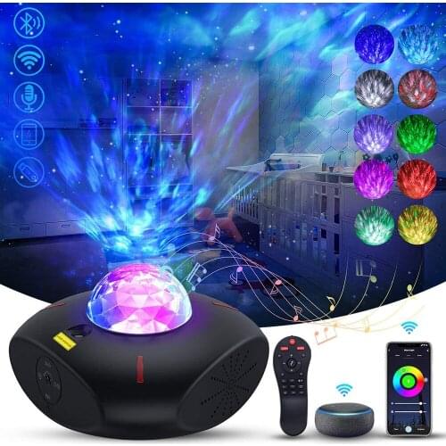 Star Projector Galaxy LED Star Night Light Lamp Music Starry Water Wave Galaxy Projector Sound-Activated Projector for Bedroom