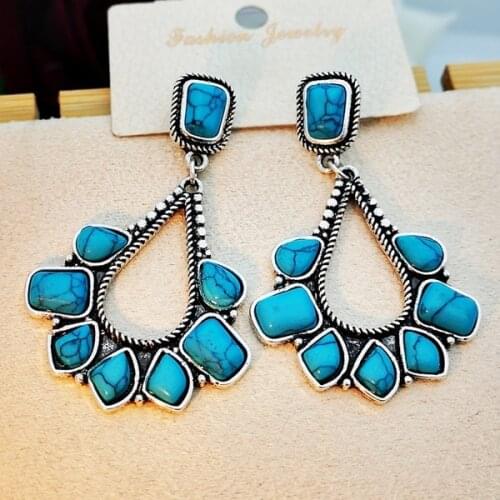 Retro Exaggerated Blue Stone Dangle Earrings for Women Water Drop Earring Bride Wedding Engagement Elegant Jewelry Gifts