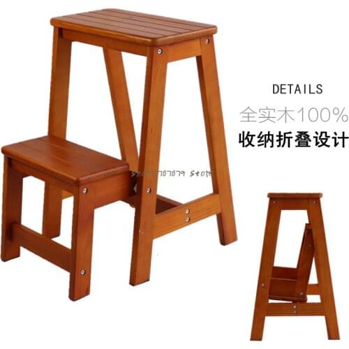 All Solid Wood Dual Purpose Step Stool Folding Storage Climbing Ladder Chair Shoe Stool Household Office Climbing Two-tier Ladde