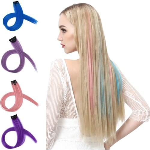 One Clip In Hair Extension Blue Pink Brown Colored Hairpiece Long Straight Synthetic Hair Clip False Hair for Girls Women