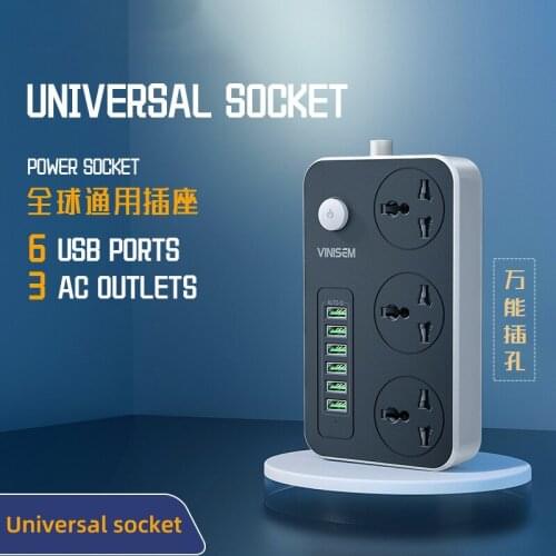 Global universal socket power strip 3.4A 6 USB 3 AC outlets with insurance wiring board creative multi-purpose power strip