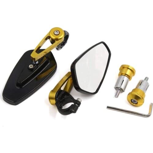 Uxcell 7/8 Inch 22mm Handle Bar End Rear View Mirrors Black Gold Tone Pair for Motorcycle