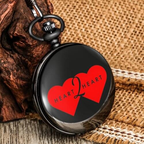 Highquality Heart Black Quartz Pocket Watch Arabic Digital Dial Alloy Chain 30cm Pendant Couple Watch Anniversary Gift For Lover