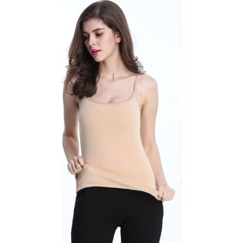 Gowyimmes Big Size Elastic Women Add Velvet Vest Sexy Sling Crop Tops Lady Warm Black Camis Tank Brief Winter Bottomings PD424