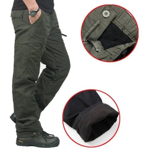 Winter Men Double Layer Fleece Cargo Pants Waterproof Overalls Thick Warm Baggy Rip-Stop Trousers Military Tactical Pants