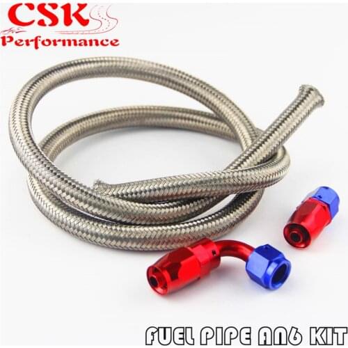 1M 3FT AN4 Nylon Stainess Steel Braided Oil Fuel Hose + 90 Deg & Straight Swivel Fittings