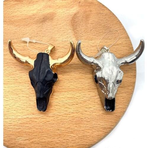 1pc Cow Head Shaped Pendants Acrylic Material with Copper DIY for Making Necklace Accessions 45x46mm Size 19 Colors for Choice