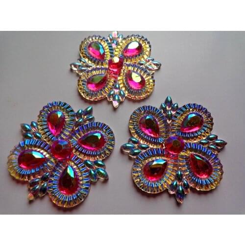 10pcs New fashion pink/clear AB colour sew on crystal rose red rhinestones flatback flower shape 49*49mm 2 holes gem stones