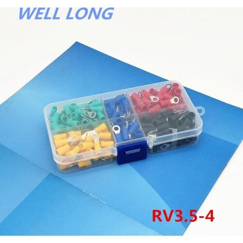 100pcs/lot RV3.5-4 Kit Cold pressed terminal O-type connector copper nose wire terminal with sheathed copper terminal head