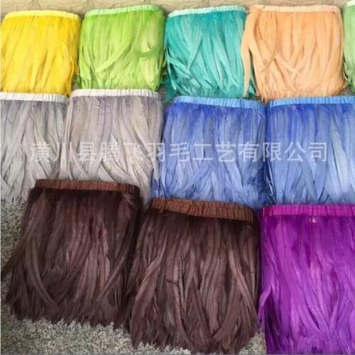 25-30cm Gold Rooster Tail Trim Coque Feather Trimming/Ribbon For Crafts Dress Skirt Carnival Costumes Plumes