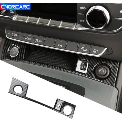 Car Styling Carbon Fiber Color Console Cigarette Lighter Frame Decoration Cover For Audi Q5 FY 2018-20 LHD Interior Accessories