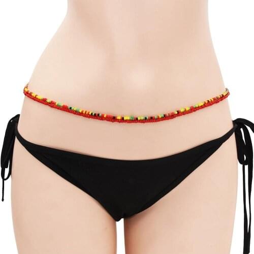 Bohemian Ethnic Multi-Layer Chain Resin Beads Waist Chain Body Belly Sexy Women Jewelry African Elastic Beaded Waist Chain