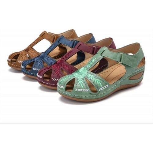Womens Sandals 2020 Summer Rome Vintage Hollow out Wedge Heels Platform Ladies Shoes Hook Loop Embroidery Sewing Female Sandal