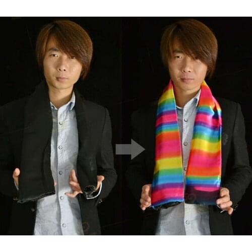 Silk Change Color Scarf Magic Tricks Black Scarf to Rainbow Scarf Magician Trick magic gimmick Stage Magic Easy To do