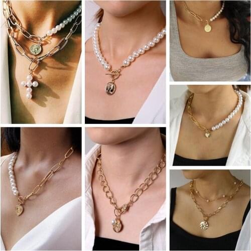 ZOVOLI Heart Pearl Choker Necklaces For Women Gold Coin Bow Knot Pendant Necklace Long Chain Jewelry Party New Year Gifts