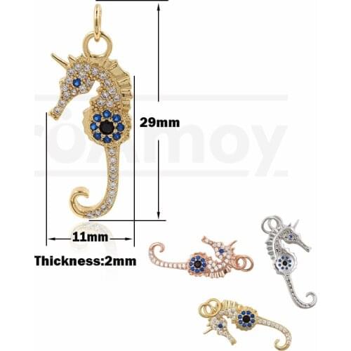 CZ Cubic Zirconia Seahorse Pendant Ocean Charm DIY Jewelry Bracelet Necklace Making Accessories 29x11x2mm