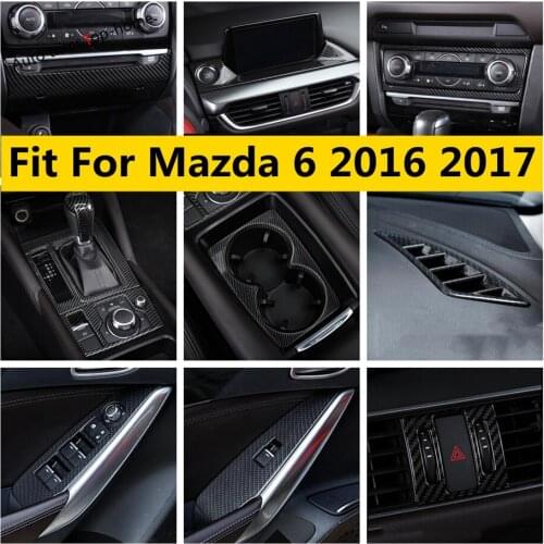 For Mazda 6 2016 2017 Air AC Window Lift Gear Shift Water Cup Holder CD Panel Cover Trim ABS Carbon Fiber Interior Accessories