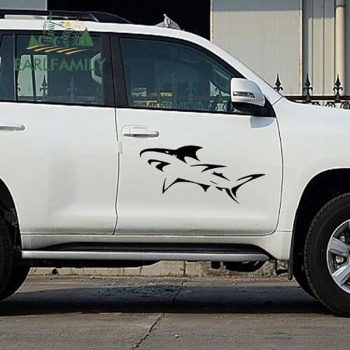 EARLFAMILY 2x Ferocious Hungry Great White Sharks Looking Pitiful Prey Funny Car Sticker SUV Door Car Cover Vinyl Decal 9 Colors