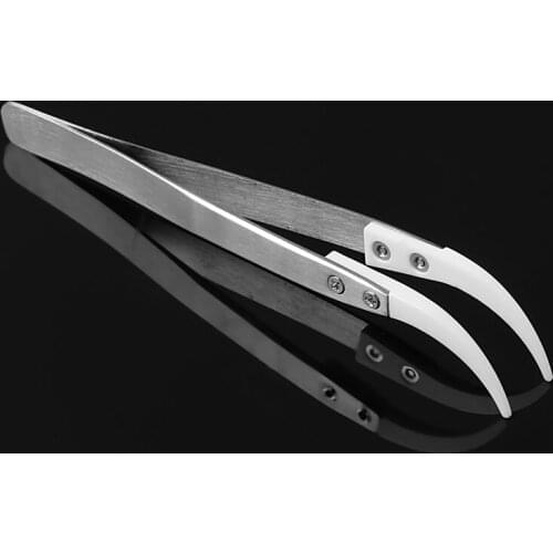 G8DA Stainless Steel Handle Ceramic Heat Resistant Tip Curved Tips Tweezers Black