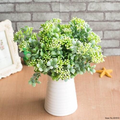 7 Branches green artificial berry flowers bouquet artificial fruit plants mini leaf outdoor living room wedding decoration