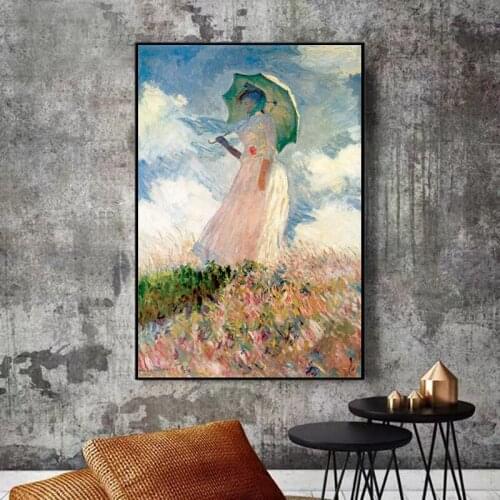 Claude Monet Woman With a Parasol Wall Art Canvas Paintings Reproductions Impressionist Famous Canvas Art Prints Home Decoration