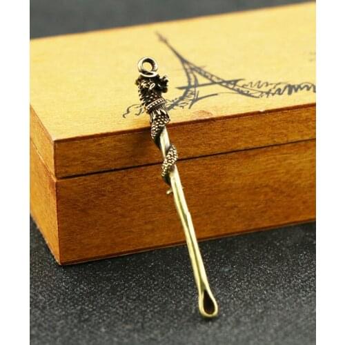 Collectable Chinese Pure Brass Carved Animal Dragon Earpick Car key chain Exquisite Small Pendant Statues