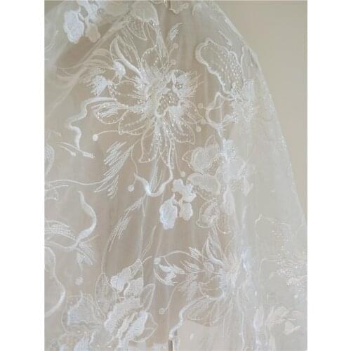 Lace Fabric Wedding Lace Fabric Embroidered Flower Twig Dress Dress Lace Mesh Fabric 130CM Sell by 1 Yard
