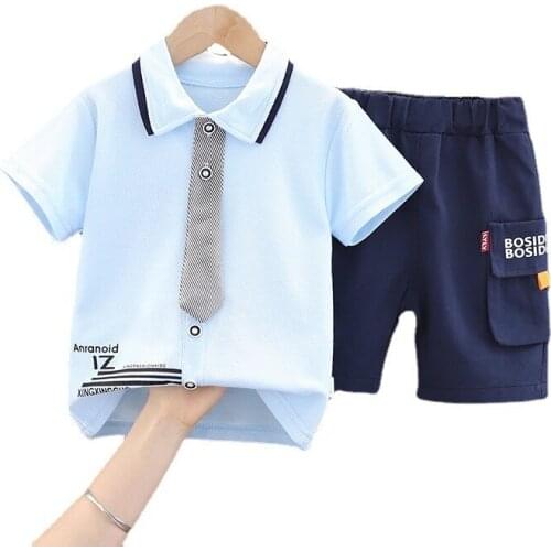 Summer Toddler Casual Clothes Kids Striped Shirt Shorts 2Pcs/Set Baby Boys Turn-down Collar Clothing Children Girls Sport Suits