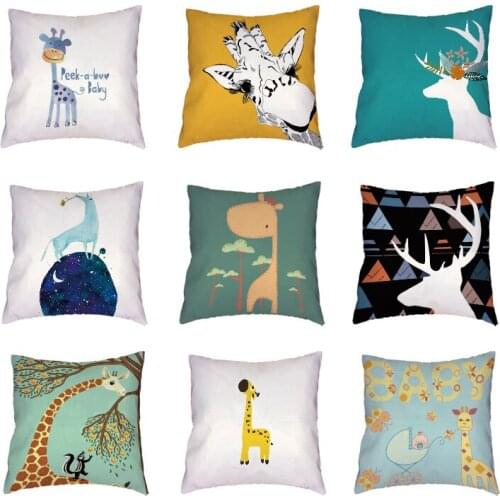 Fashion Giraffe Christmas Deer White Throw Pillow Cases Polyester Peach Skin Printed Home Decor Squirrel Childlike Cushion Cover