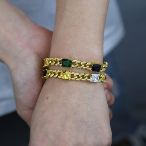 New arrived Luxury colorful Iced out Hip hop bling micro pave cz Miami cuban link chain rainbow cz bracelet for women jewelry