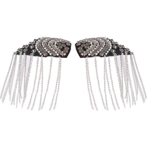 Punk Rock Tassel Chain Rivet Stud Shoulder Pad Array Badge Brooch 1 Pair