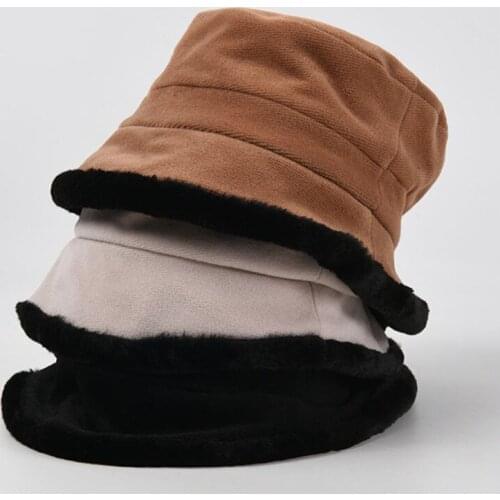 Casual Hot Selling Hats For Women Autumn Winter Hats Fuzzy Keep Warm Black Border Bucket Hat Wide Brim Unisex Adult Cap Female