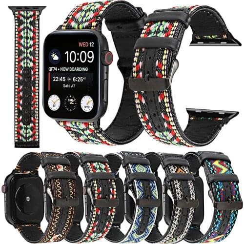 Nylon Leather watchband For apple watch band 38mm 44mm 42mm strap 40mm iwatch sreies 5 4 3 2 1 pulseira bracelet belt Wristband