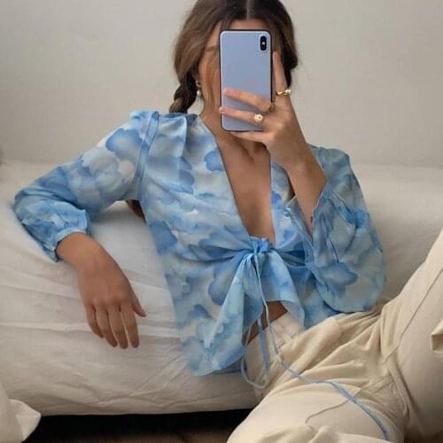 Shirt Long Sleeve Soft Cardigan Women Lantern Sleeve Shirt for Vacation t shirt women 2021 fashion Womens Clothing Blue xxl