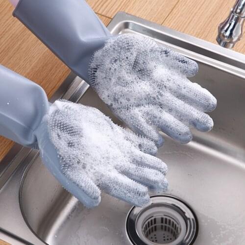1Pair Dishwashing Cleaning Gloves Magic Silicone Rubber Dish Washing Glove for Household Scrubber Kitchen Clean Tool Scrub