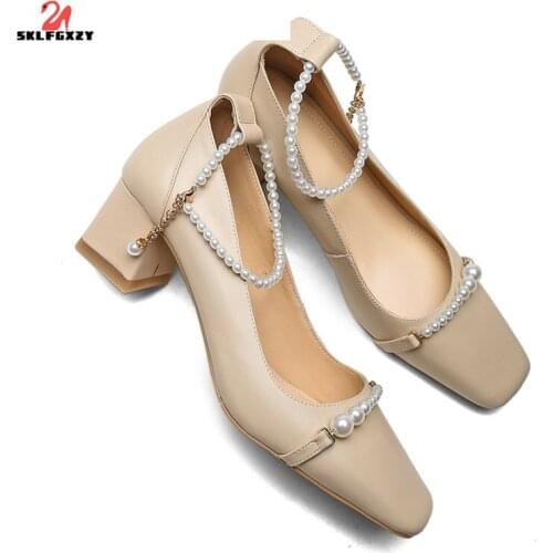 SKLFGXZY Ms. Pearl Dress Shoes Women Genuine Leather Cowhide Womens Shoes Professional Wedding Party Shoes
