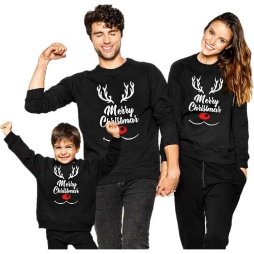 Autumn New Comfort Sweatshirt Men Woman Knit Pullover Print Couple Clothes Mommy And Me Hoodies Family Look Merry Christmas