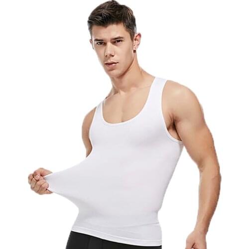 Men Slim Body Shaper Vest Tummy Control Waist Trainer Top High Elasticity Soild Color Shapewear Seamless Body Shaping Shirt