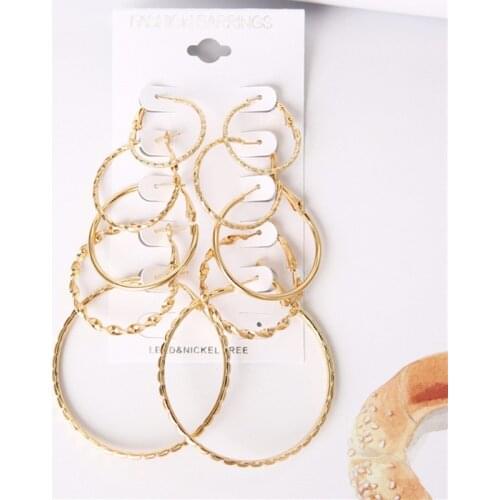 5 pair/set Vintage Gold Color Big Circle Earring For Women 2021 Simple Punk Style Brincos Round Earrings Set Party Jewelry Gift