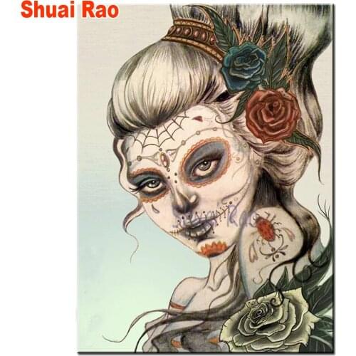 Domineering Tattoos rose skull girl diamond embroidery,full square round drill diamond painting 5d diy diamond mosaic woman gift
