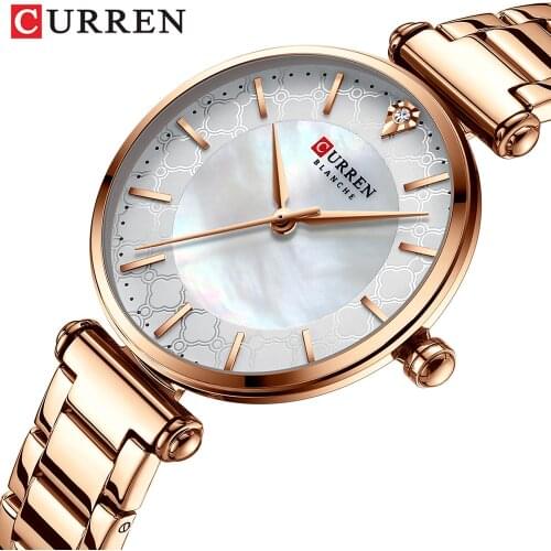 Rose Gold Women Fashion Watch 2021 Curren Designer Shell Face Ladies Watch Luxury Brand Quartz Gold Wrist Watch Gifts For Women