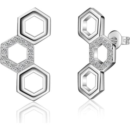 New 2017 Hot Sell Fashion Geometric Design Shiny Zircon 925 Sterling Silver Stud Earrings for Women Jewelry Gift Wholesale