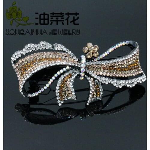 Womens Bling Gifts Bowknot Hairwear Handmade Hair Clip Head Clamp Hairpin Barrettes Jewelry Inlaid Crystal Crafts Accessory