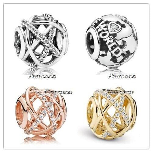 925 Sterling Silver Bead Charm Openwork Rose Galaxy With Crystal Bead Fit Women Pandora Bracelet & Necklace Diy Jewelry