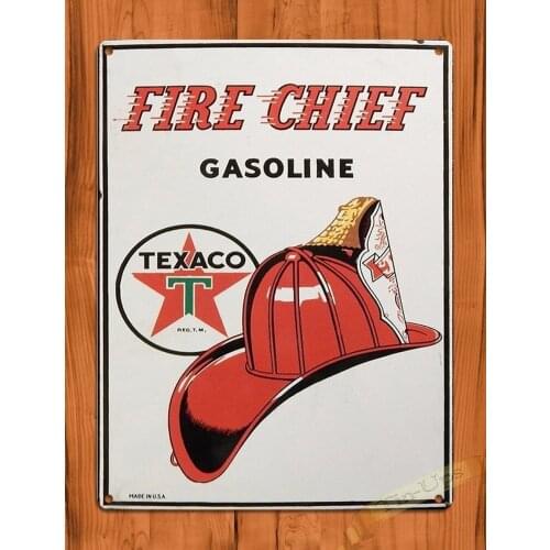 TIN SIGN \Fire Chief\ Texaco Oil Garage Rustic Wall Decor