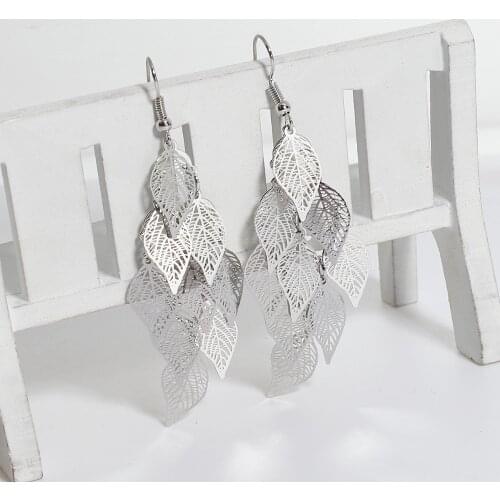 0.7mm Women Copper Filigree Leaves Earring Colorful Leaf Tassel Bohemian Dorp Earrings Long Dangle Earring For Fashion-1piece