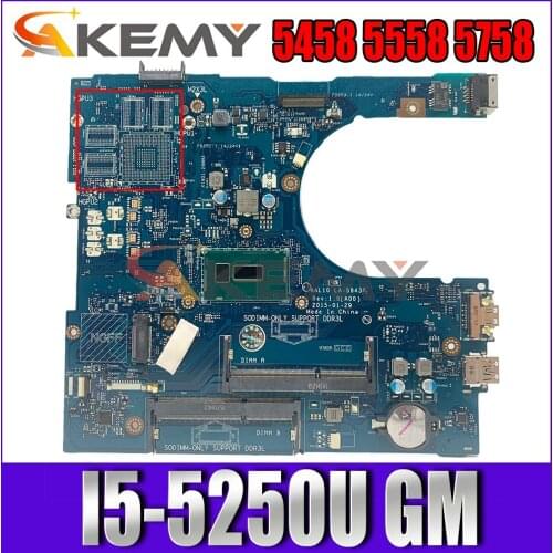 Akemy I5-5250U For Dell INSPIRON 5458 5558 5758 Laptop Motherboard LA-B843P CN-0XCFXD XCFXD Mainboard 100%tested