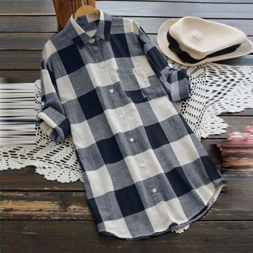 Plus Size Fashion Plaid Blouse Shirt Loose Buttons Tops Tee Summer Casual Ladies Tops Female Women Long Sleeve Blusas Pullover