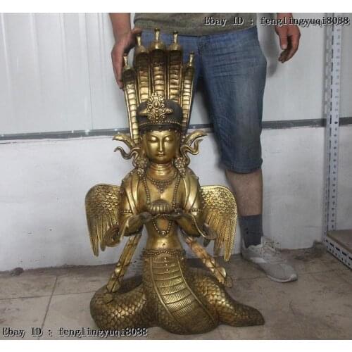 India temple Buddhism Bronze Copper Gild 5 Head Snake Naga goddess Buddha Statue Discount 55