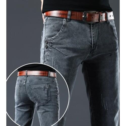 Brand Clothing Men Jeans Grey Elasticity Slim Skinny Business Casual Classic Edition Type Comfortable Male Denim Pants